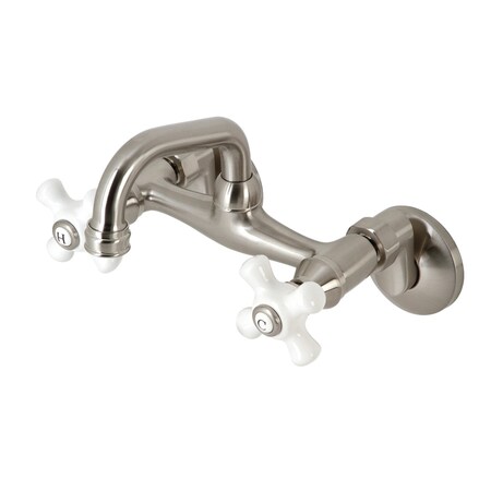 Kingston Brass KS612SN Two-Handle Wall Mount Bar Faucet, Brushed Nickel KS612SN